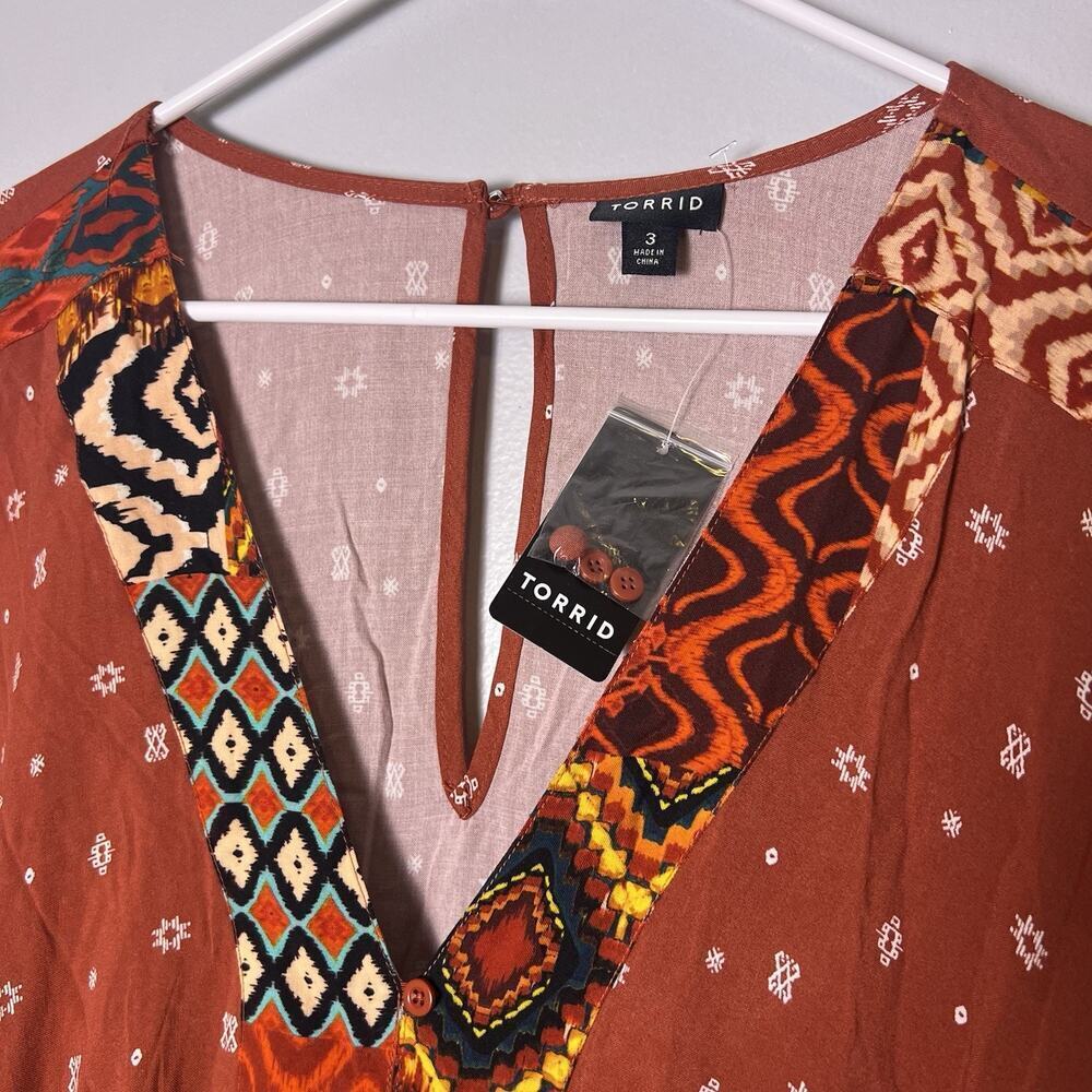 Torrid NWT Mini Challis Boarder Skater Dress Size 3X V-Neck Pockets Boho Tribal - Picture 11 of 16